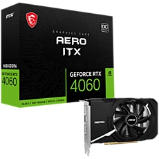 MSI Video Card Nvidia GeForce RTX 4060 AERO ITX 8G OC, 8GB GDDR6, 128bit, Boost: 2490 MHz, 3072 CUDA Cores, 17 Gbps Memory Speed, PCIe Gen 4 x 8,3x DP v1.4a, 1xHDMI 2.1a, 1 x 8-pin, Recommended PSU 550W, 3Y