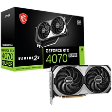 MSI Video Card NVidia GeForce RTX 4070 SUPER 12G VENTUS 2X OC, 12GB GDDR6X, 192-bit, 2505 MHz Boost, 7168 CUDA Cores, PCIe 4.0, 3x DP 1.4a, HDMI 2.1a, RAY TRACING, Dual Fan, 650W Recommended PSU, 3Y