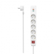 Разклонител HAMA USB-C/USB-A 3.4A, 5 гнезда, 2x USB,PD/Quick charge, макс 18W,1.4м, 3680W, бял