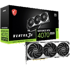 MSI Video Card Nvidia RTX 4070 SUPER 12G VENTUS 3X OC, 12GB GDDR6X, 192bit, 21Gbps Memory speed, Boost: 2505MHz, 7168 CUDA Cores, 3x DP 1.4a, HDMI 2.1a, RAY TRACING, Triple Fan, 1x 16pin, 650W Recommended PSU, 3Y