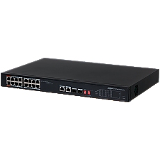 Dahua 18-Port Unmanaged Desktop PoE Switch, Layer 2, 16x 10/100 PoE port, 2x 10/100/1000 uplink, 2x SFP 1000 Mbps,