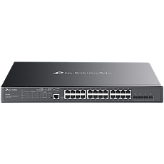 TP-Link SG3428MP Omada 28-Port Gigabit L2+ Managed Switch with 24× Gigabit 802.3af/at PoE+ ports and 4× Gigabit SFP slots, 384 W total PoE budget, Omada app, Static Routing, VLAN, ACL, QoS, IGMP Snooping, OAM, and DDM, ERPS, Zero-Touch Provisioning