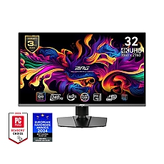 MSI MPG 321URX QD-OLED, 31.5", 240Hz, 0.03ms, UHD 3840x2160, Oled Care 2.0, Fanless Design w Graphene, ClearMR 13000, HDR True Black 400, AI VISION, 250 nits, 1500000:1, 100M;1, DP(1.4a), 2x HDMI(2.1), Type-C (DP alt. PD 90W), KVM, Adj.Stand 100mm, VESA