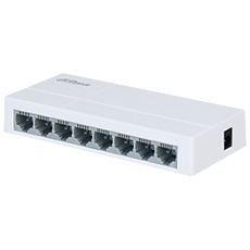 Dahua 8-port Fast ethernet 10/100, Layer 2 Switch, Switching Capacity 1.6 GB/s, MAC Table Size 1K. IEEE 802.3, IEEE 802.3u, IEEE 802.3ab, IEEE802.3x, 1.5W