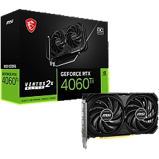 MSI Video Card Nvidia GeForce RTX 4060 Ti 8G VENTUS 2X BLACK E1 OC, 8GB GDDR6, 128bit, Boost: 2565 MHz, 4352 CUDA Cores, PCIe 4.0, 3x DP 1.4a, HDMI 2.1a, RAY TRACING, Dual Fan, 1x 8pin, 550W Recommended PSU, 3Y