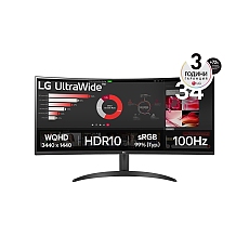 LG 34WR50QK-B, 34" UltraWide Curved, AG, VA, 5ms, 1ms MBR, 3000:1, 300 cd/m2, 21:9, WQHD 3440x1440, HDR 10, sRGB 99%, FreeSync, 100 Hz, HDMI, DisplayPort, Tilt, Reader Mode, PBP, Headphone Out, Black