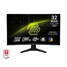 MSI MAG 32CQ6F, 31.5, 180Hz, 0.5ms, Rapid VA, WQHD 2560x1440, Curve 1500R, AG, Adaptive-Sync, DisplayHDR 400, CONSOLE MODE, AI Vision, LBL, 3500:1, DCR 100M:1, 1x DP(1.4), 2x HDMI (2.0b), 1 x Headphone Out, Tilt, VESA, Frameless, 9S6-3DC91M-001