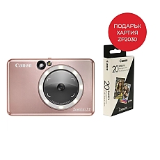 Canon instant camera printer  Zoemini S2 ZV223, Rose Gold + Zink Paper ZP-203020S 20 Sheets (5 x 7.6 cm)